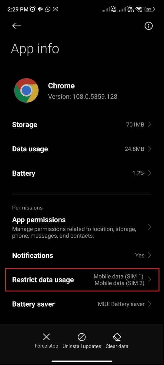 toca Restringir el uso de datos
