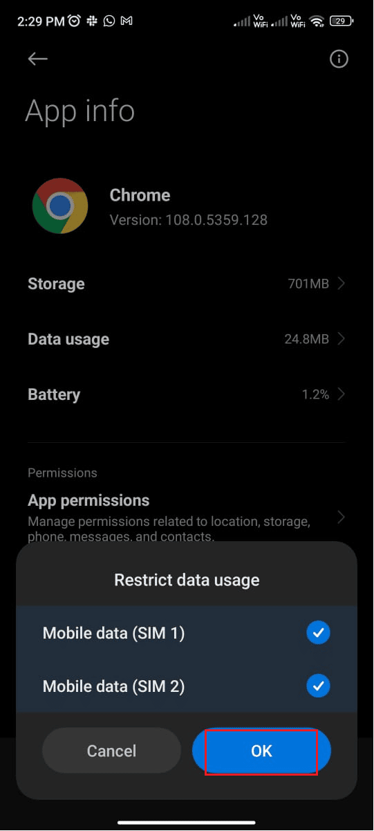 toque ambos Datos móviles SIM 1 Datos móviles SIM 2 si es un usuario de SIM dual