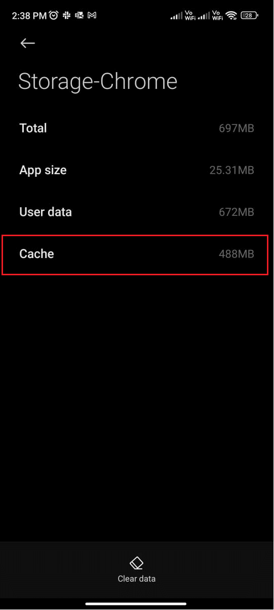 toque la opción Caché de la lista. Arreglar el código de error KingRoot 0X1
