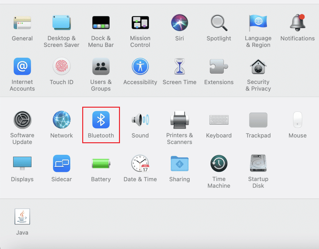 seleccione Bluetooth en las preferencias del sistema Mac