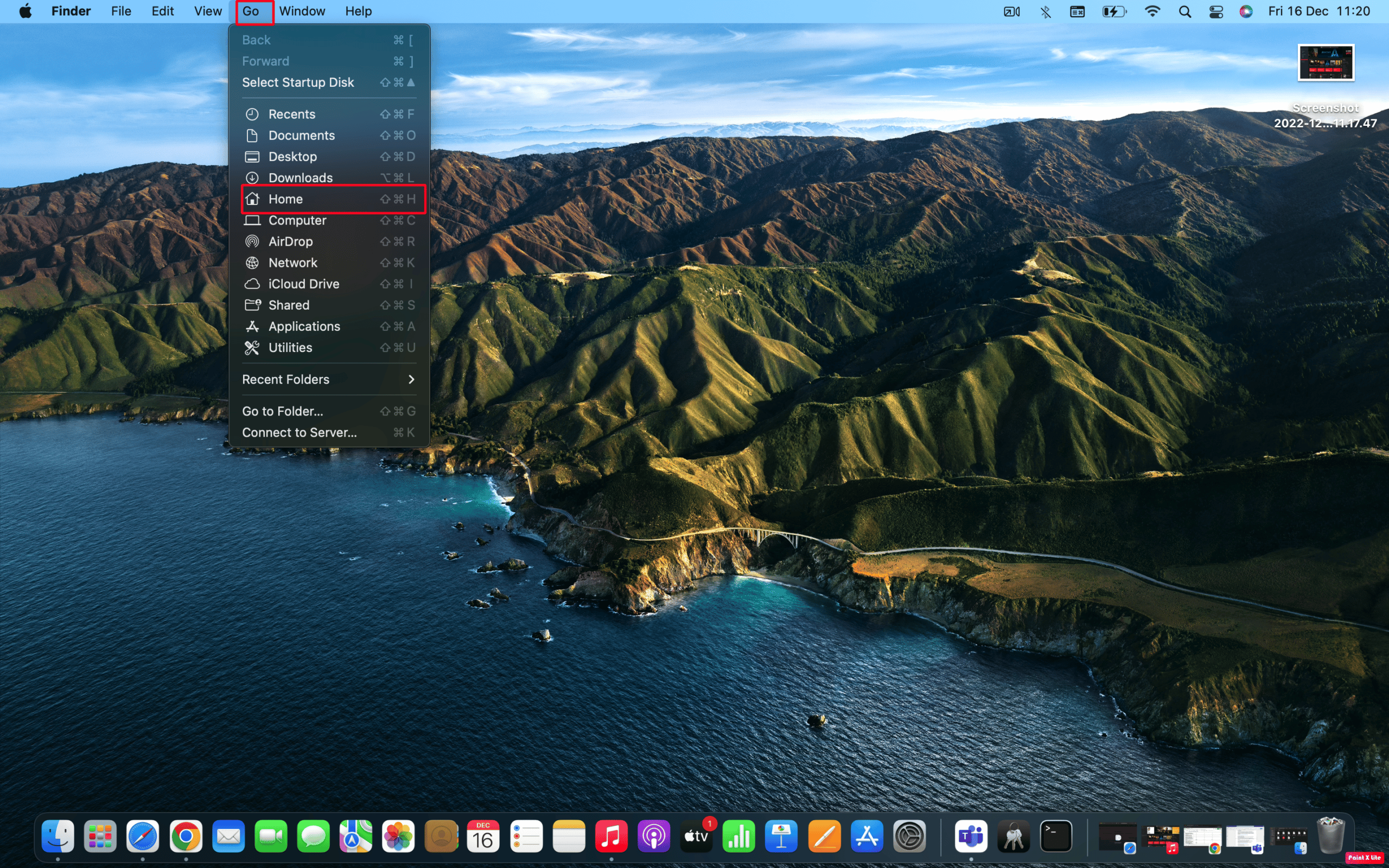 seleccione ir a la pestaña, luego elija la opción de inicio