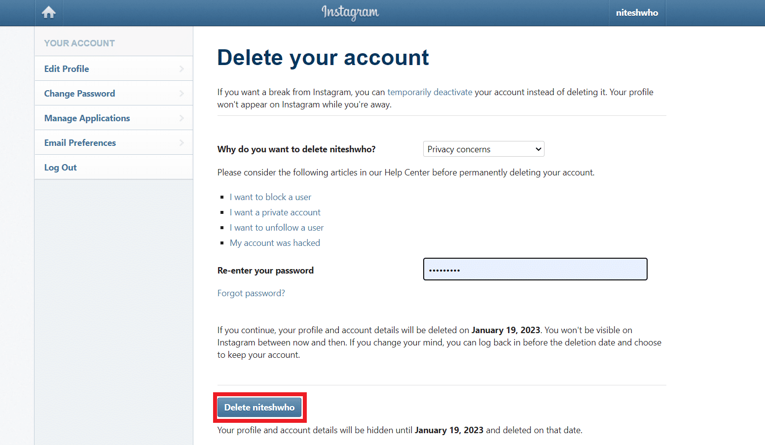 haga clic en Eliminar [username] opción