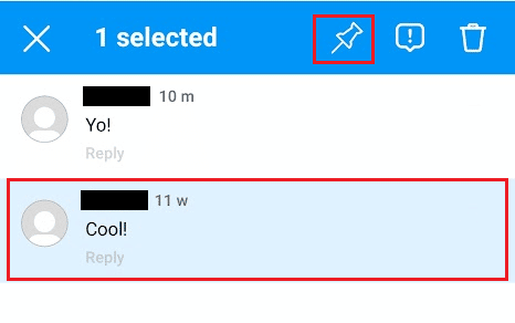 Toca el comentario deseado - toca el ícono Pin | Cómo fijar mi propio comentario en Instagram