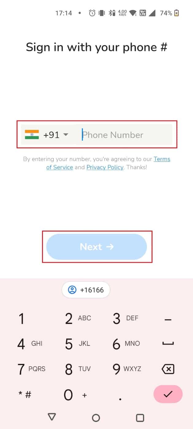 Ingrese su número de teléfono y toque Siguiente |  como eliminar la cuenta de la casa club