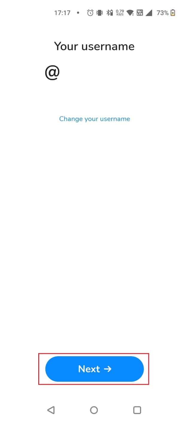 Toque Siguiente para confirmar su nombre de usuario