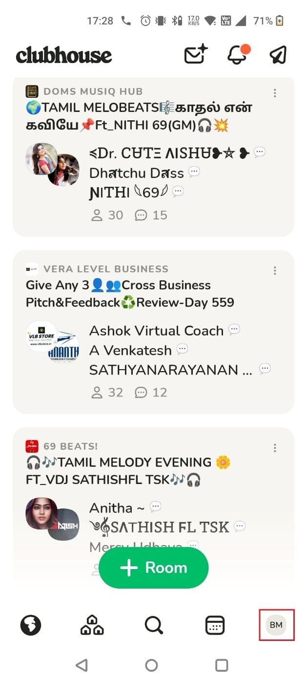Toque la foto de perfil en la esquina inferior derecha de la pantalla |  como eliminar la cuenta de la casa club