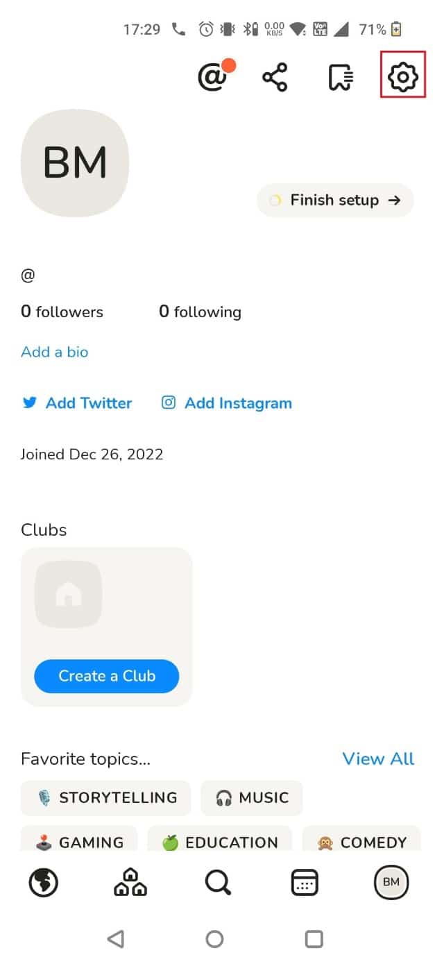 Toque el ícono de ajustes en la esquina superior derecha
