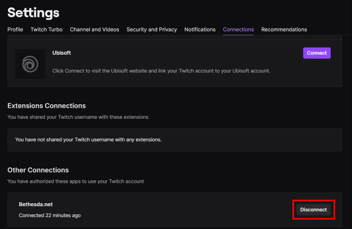 Desplácese hacia abajo y haga clic en la opción Desconectar junto a Bethesda.net |  Cómo desvincular la cuenta de Bethesda