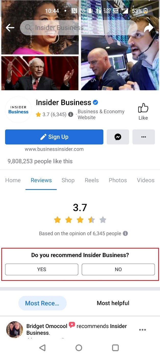 Elige una respuesta para ¿Recomiendas Negocios?