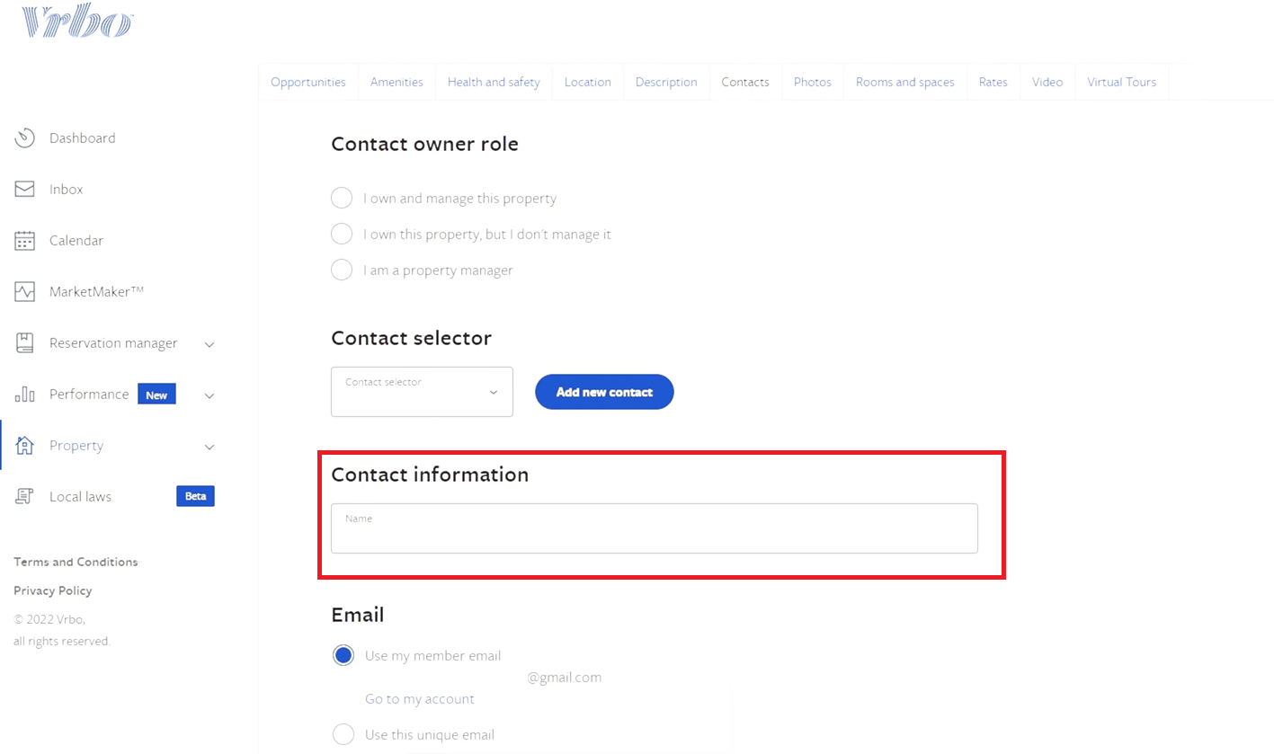 Ingrese el nombre de host en el campo Nombre en Información de contacto
