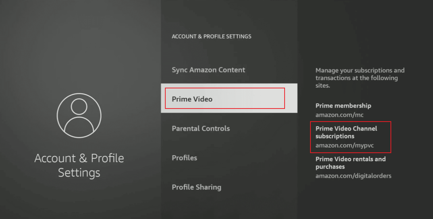 Prime Video: navegue hasta el enlace mypvc de amazon.com en su navegador mencionado en las suscripciones de Prime Video Channel