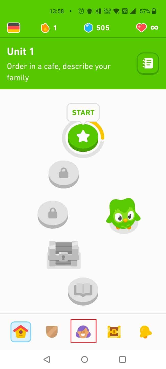 Toca el ícono de la persona en la parte inferior de la pantalla | Cómo eliminar una cuenta de Duolingo