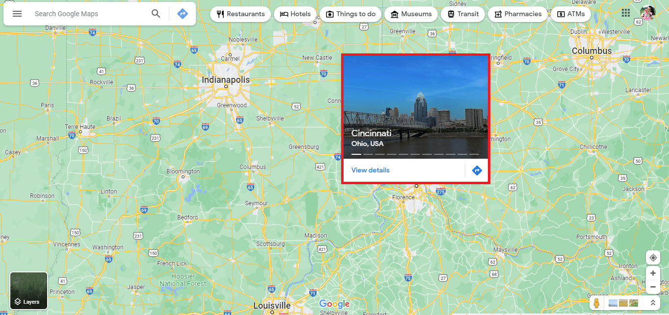 Encuentra Cincinnati en el mapa |  punto medio entre ciudades