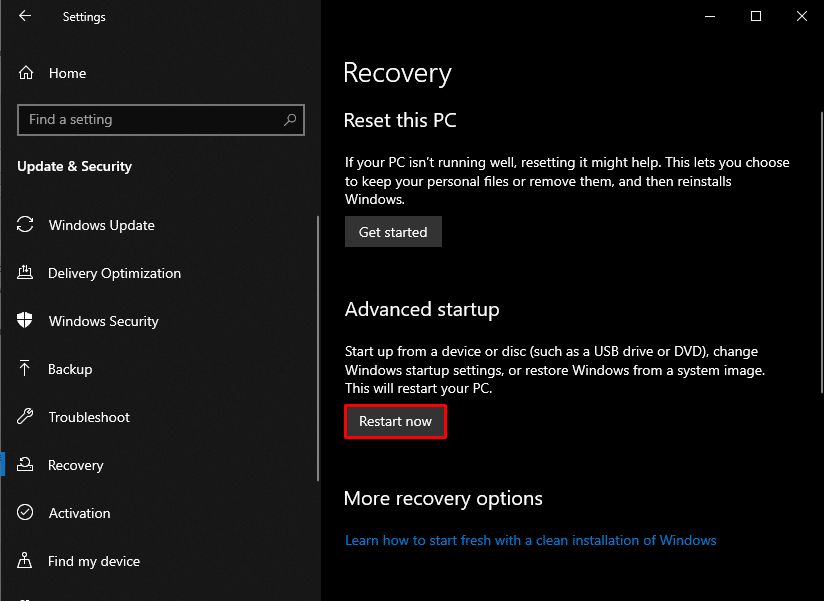 haga clic en Reiniciar ahora.  Solucionar error de excepción de verificación de máquina en Windows