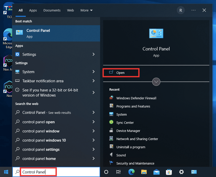 abrir Panel de control
