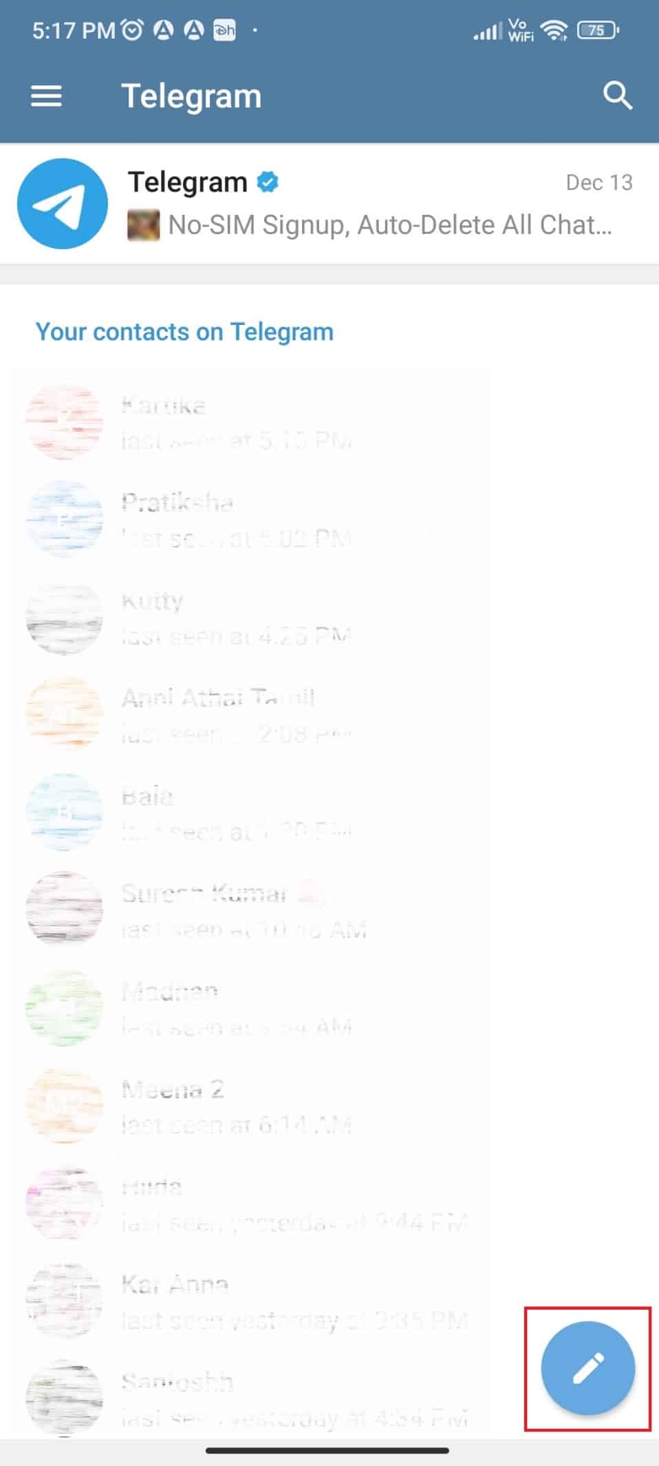 Toca el icono del lápiz.  Cómo crear un canal de Telegram