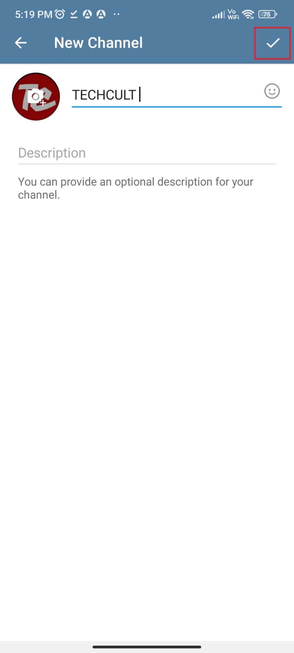 toque el signo de verificación