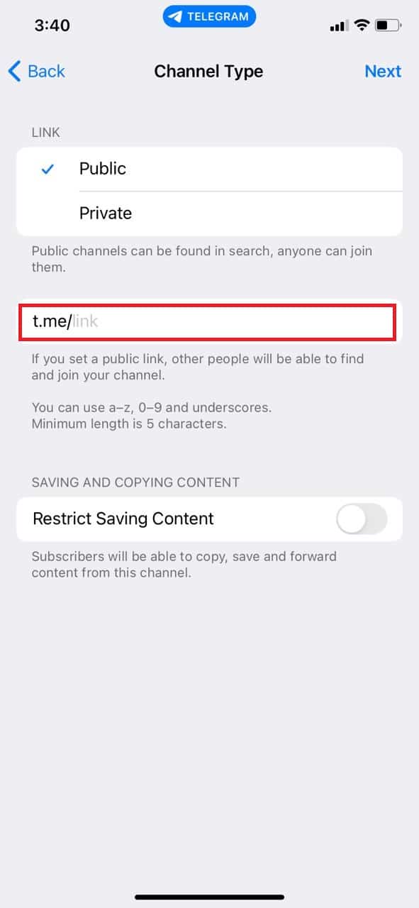 Ingrese los caracteres que desea usar para crear un enlace y seleccione el enlace disponible 
