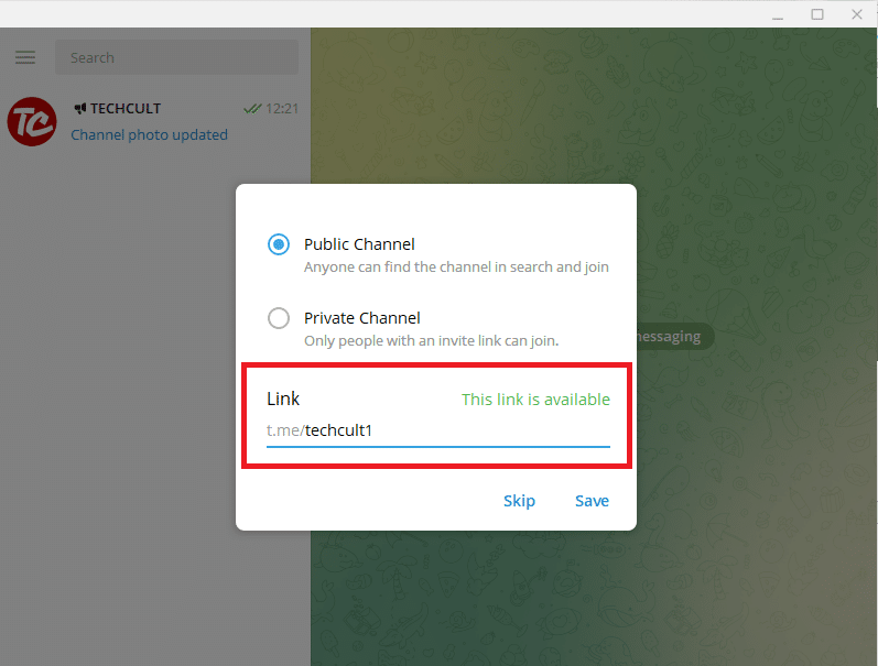 Ingrese los caracteres como desea el enlace y seleccione el enlace disponible 