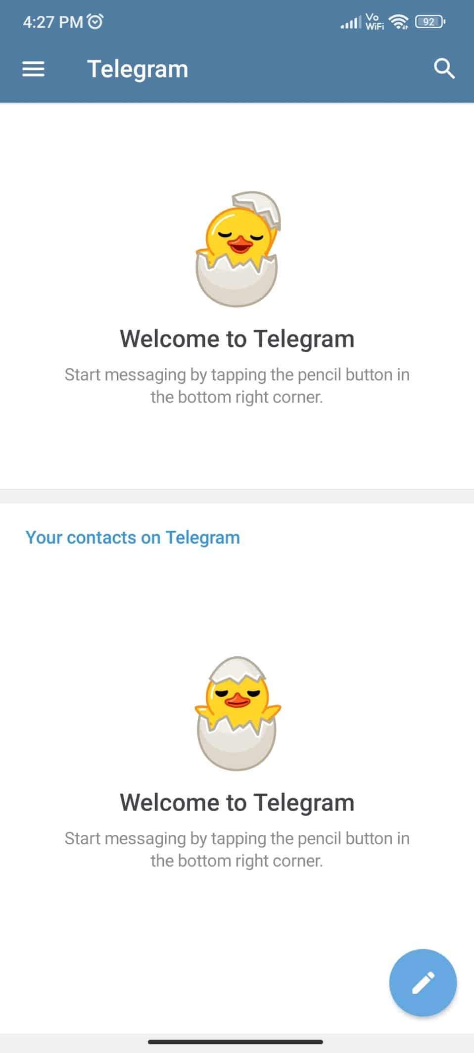 Verás el mensaje de bienvenida en la aplicación de Telegram 