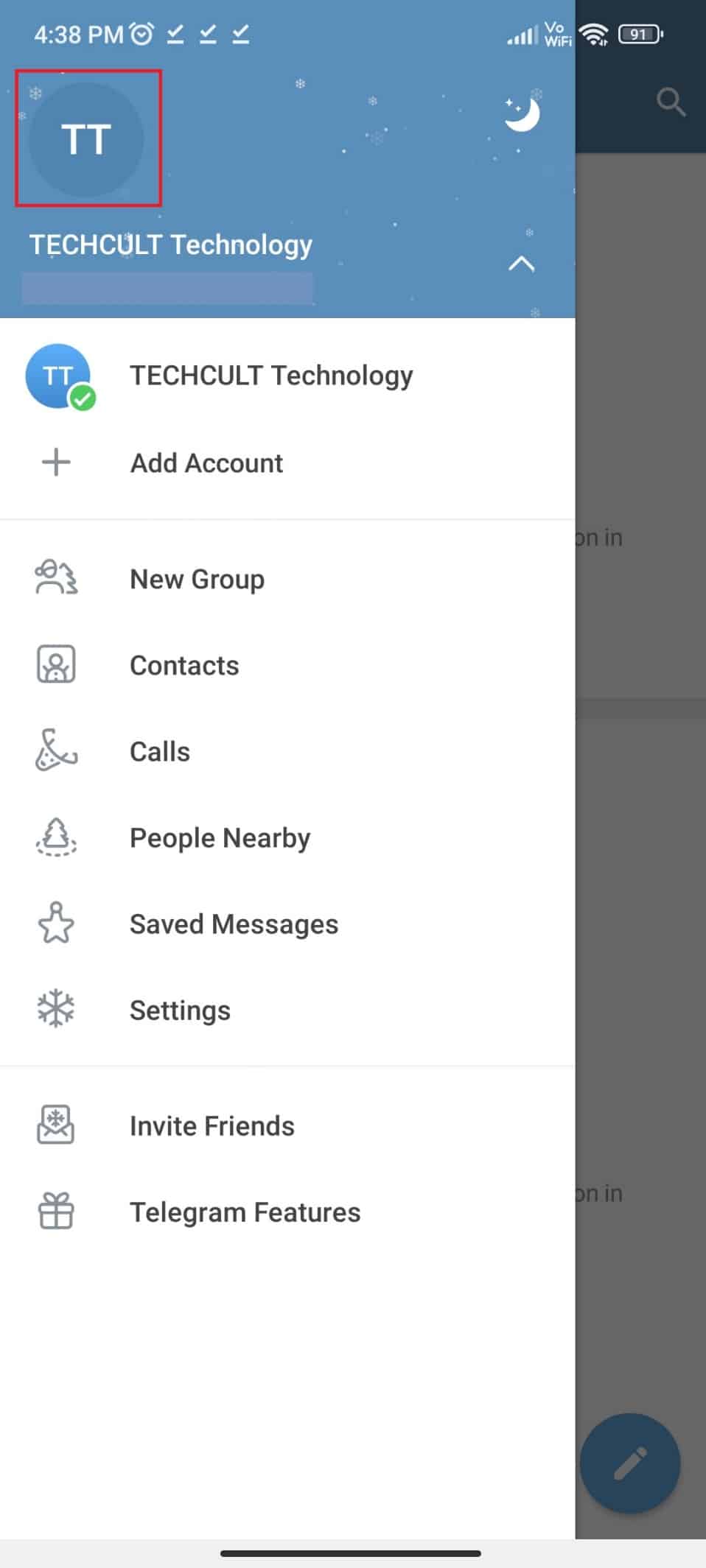 Toca el ícono de perfil.  como crear un canal de telegram