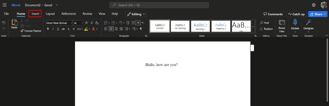 haga clic en insertar pestaña |  como insertar ecuacion en word