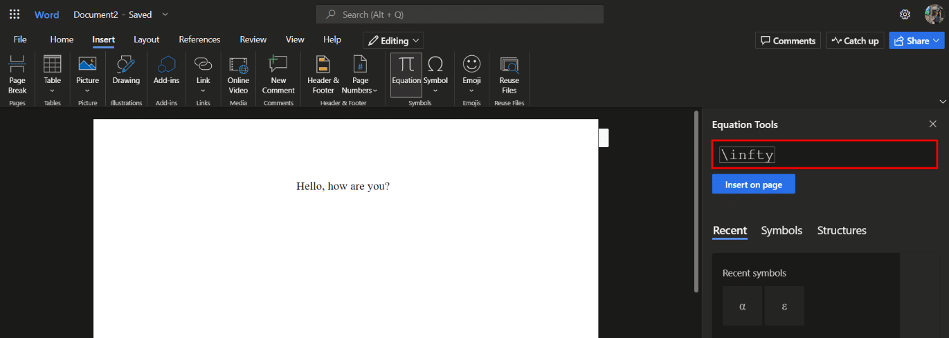 ingrese los accesos directos del editor de ecuaciones de Microsoft |  como insertar ecuacion en word