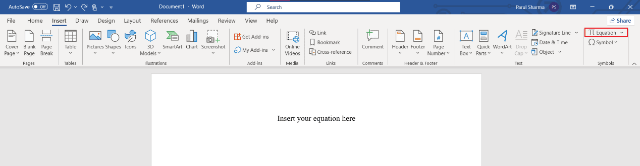 haga clic en la ecuación |  Accesos directos del editor de ecuaciones de Microsoft