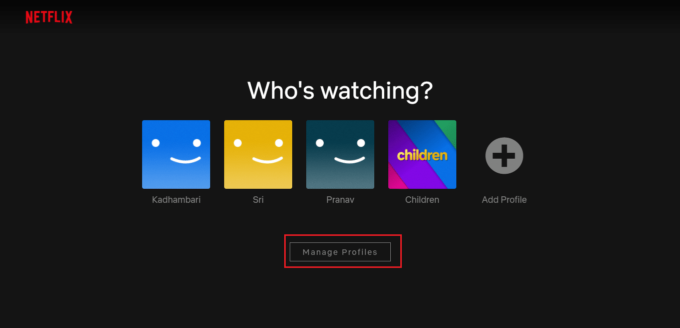 Haga clic en Administrar perfiles en la página de inicio |  ¿Cuántas personas pueden ver Netflix a la vez?