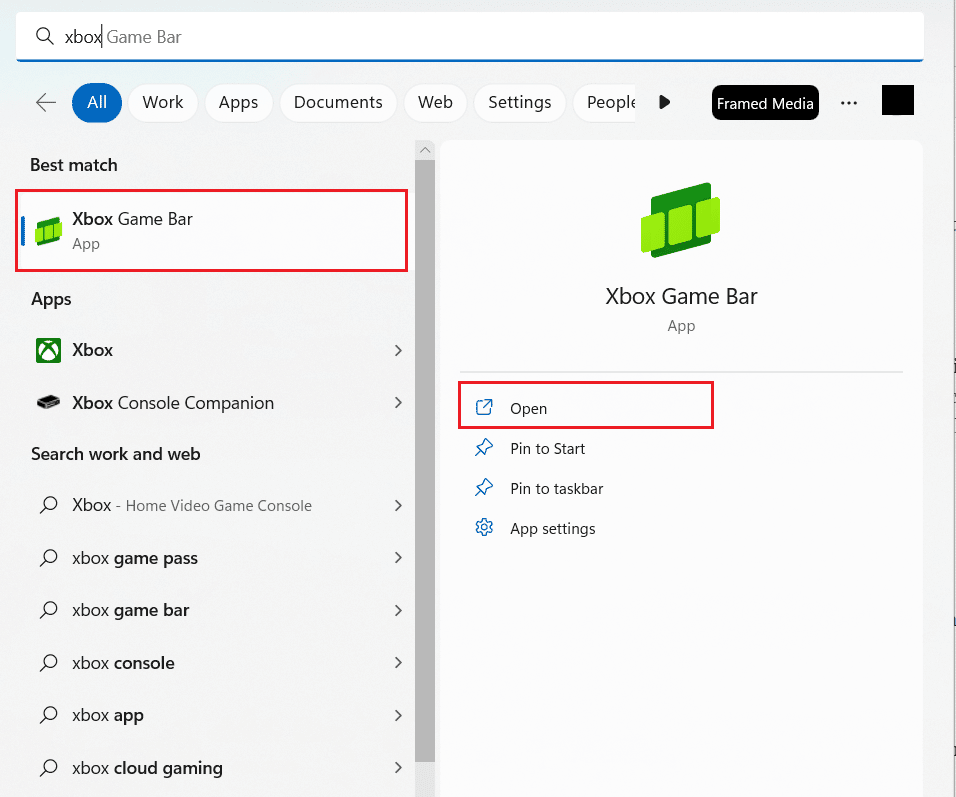 abre la barra de juegos de Xbox desde la barra de búsqueda de Windows