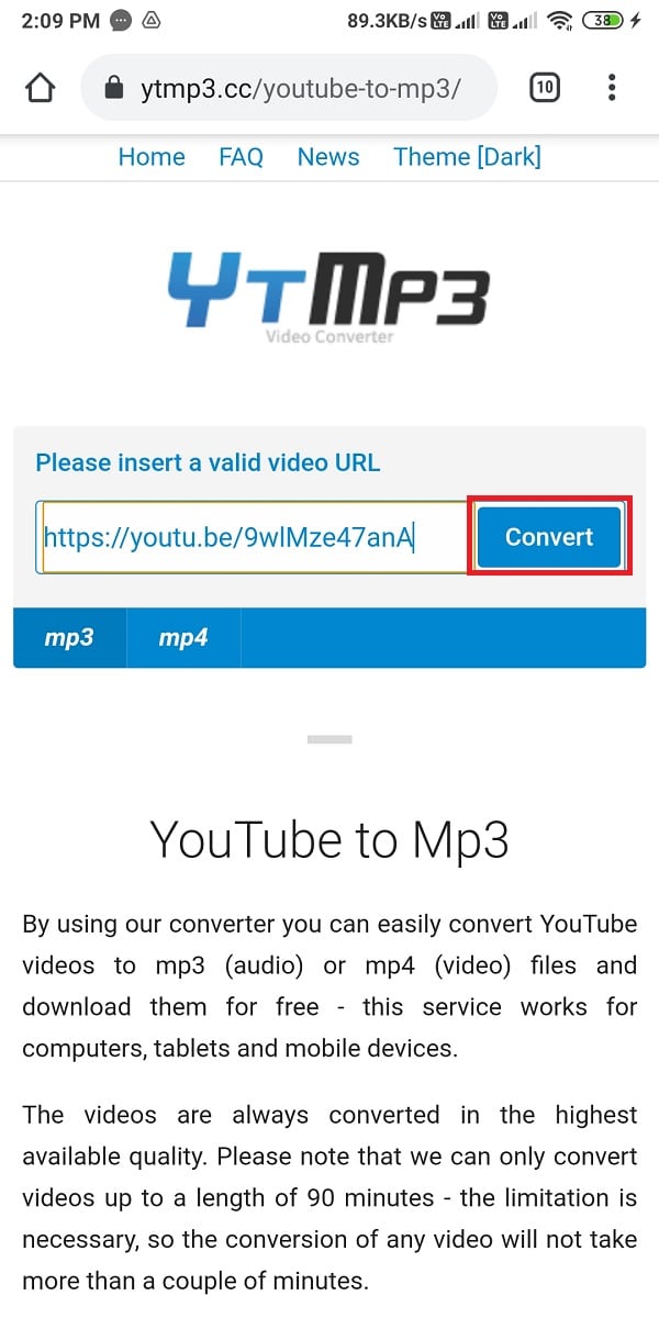 Haga clic en Convertir para comenzar a convertir el video de YouTube a un formato MP3