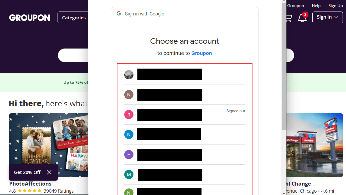 En la ventana Elegir una cuenta, haga clic en la cuenta de Google deseada | Cómo encontrar mi cuenta de Groupon