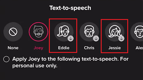 seleccione cualquier voz femenina deseada.  Por ejemplo, Eddie o Jessie