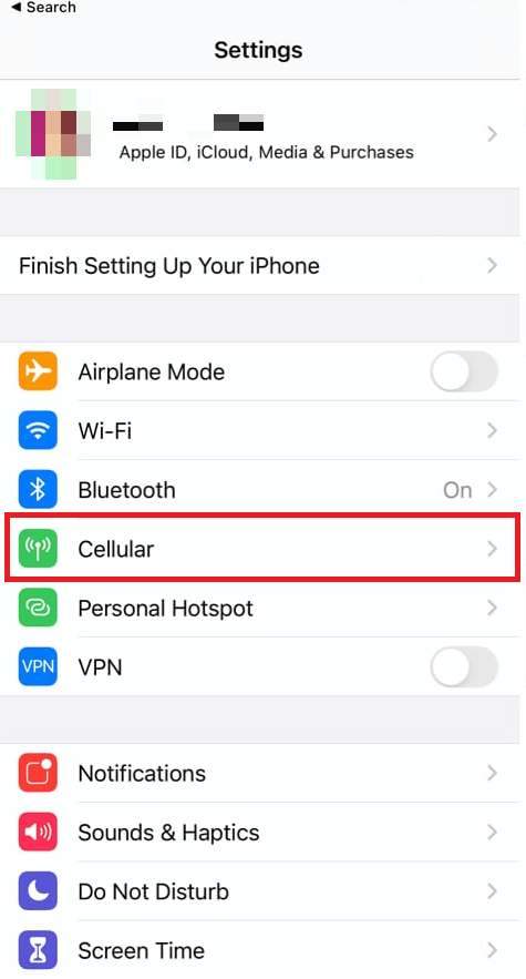 Toca la opción Celular
