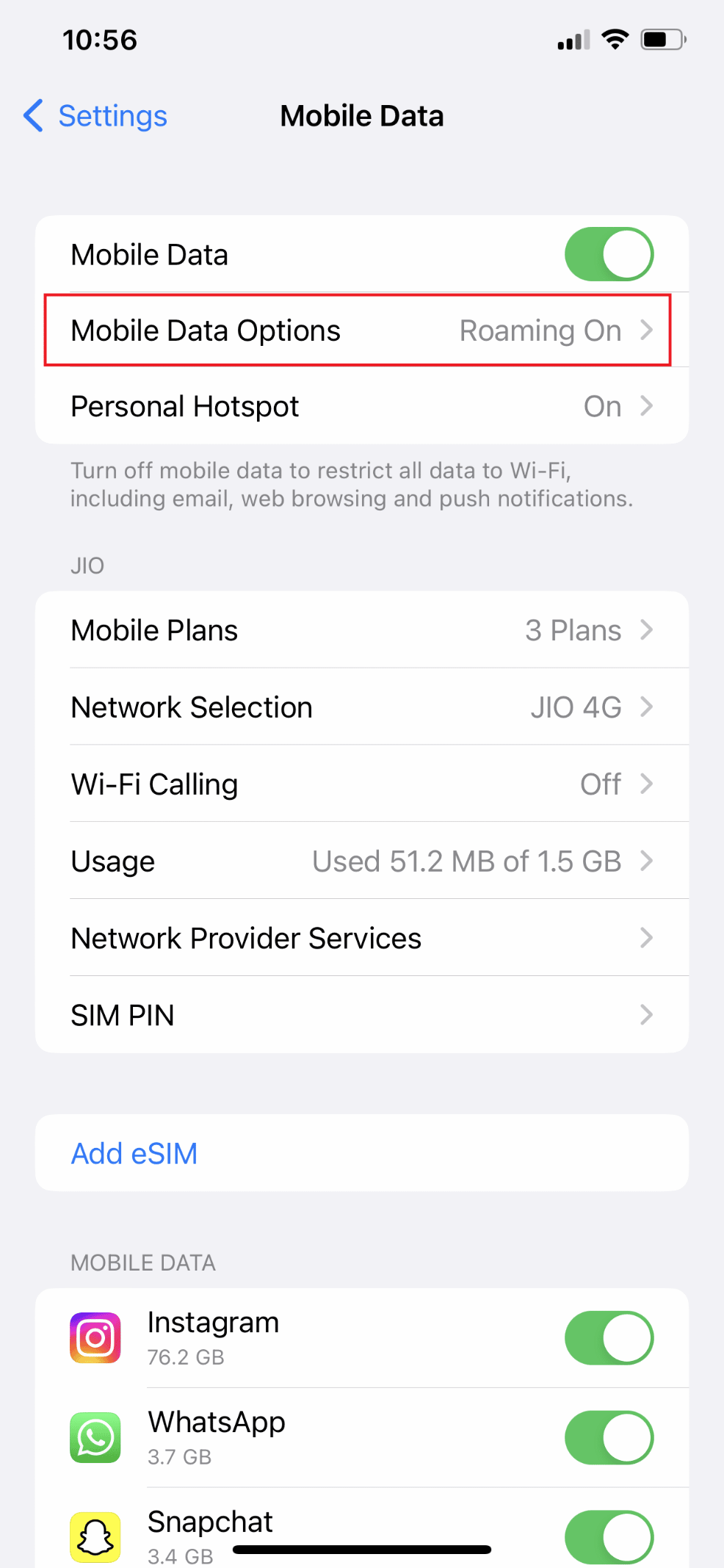 Elija opciones de datos móviles | ¿Cómo soluciono Internet lento en mi iPhone?