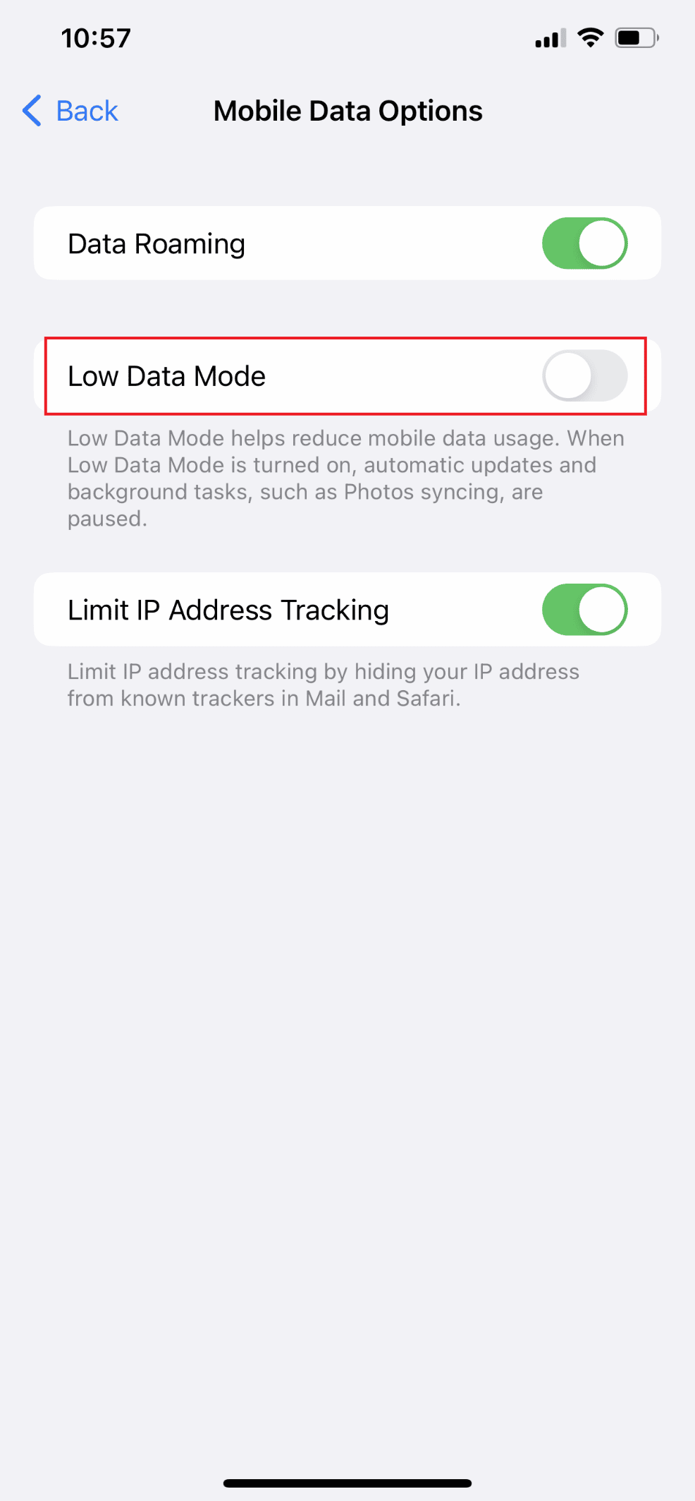 Desactivar el modo de datos bajos