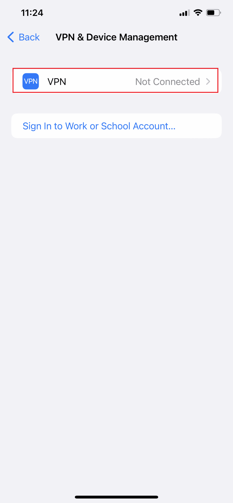 Finalmente, cambie el estado de VPN a No conectado