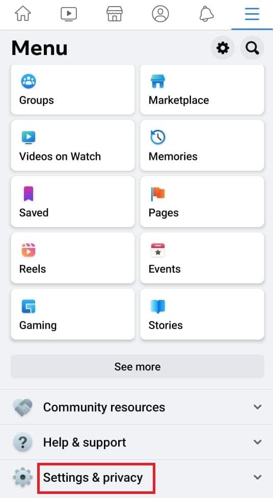 Toca Configuración y Privacidad. Cómo activar o desactivar las sugerencias de amigos en la aplicación de Facebook