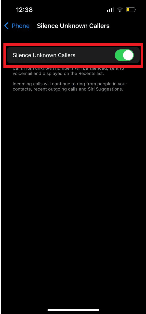 Active Silenciar llamada desconocida.