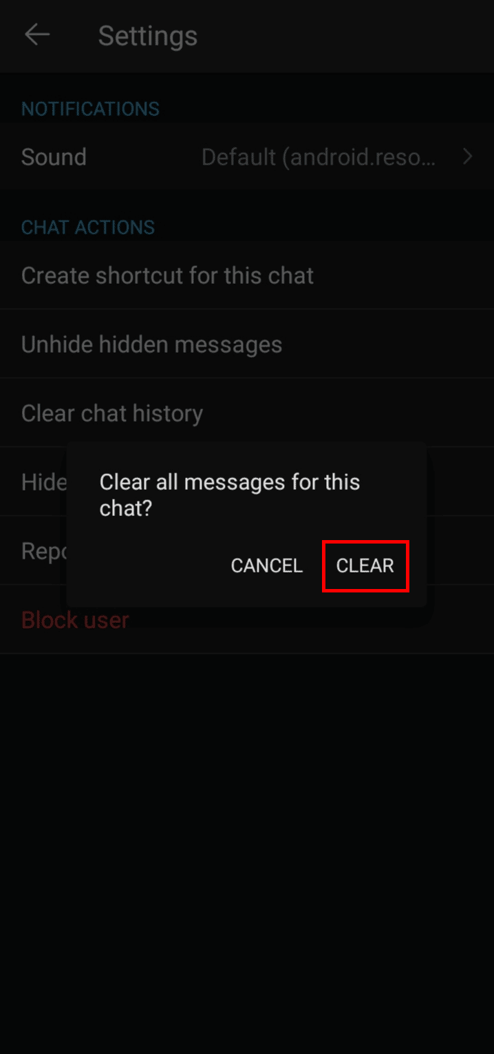 Toque BORRAR para eliminar permanentemente un chat en GroupMe.