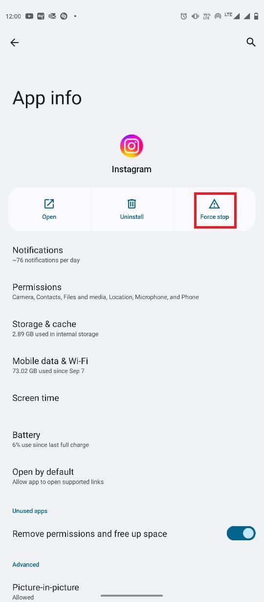 Toca Forzar parada.  Las 10 mejores formas de arreglar las historias de Instagram que no cargan el problema