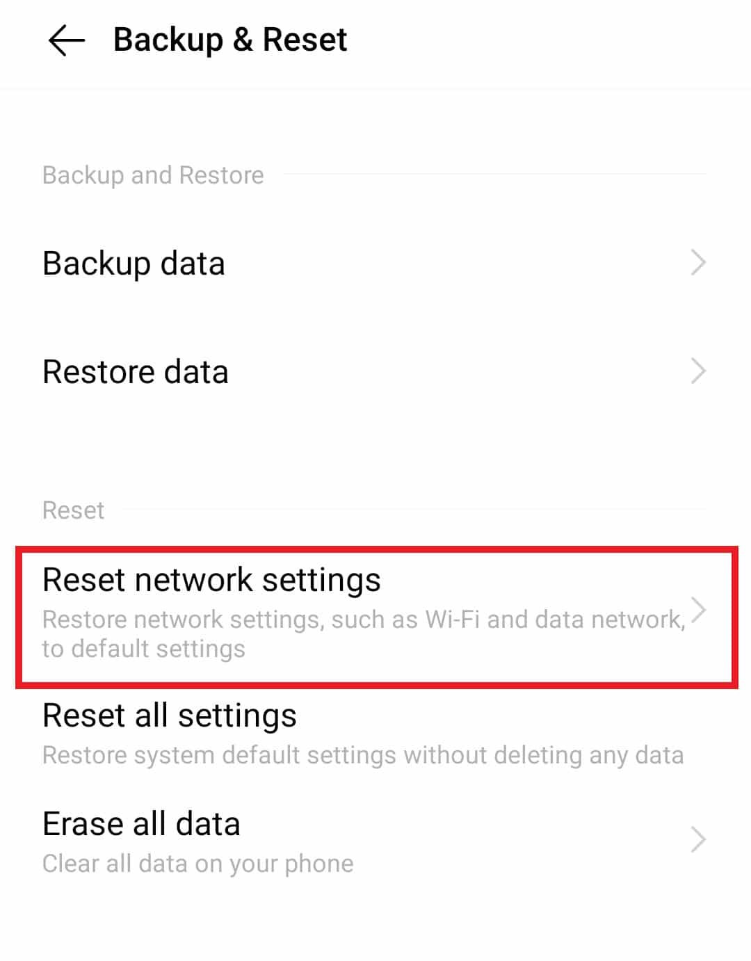 Toca Restablecer configuración de red. 8 correcciones al error de llamada Wi-Fi ER01 Certificado no válido