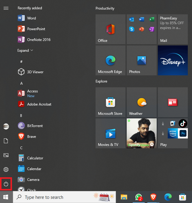haga clic en el icono de encendido