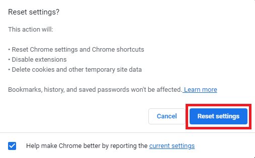 haga clic en Restablecer configuración para realizar los cambios.  9 formas de arreglar el cambio de red fue detectado error