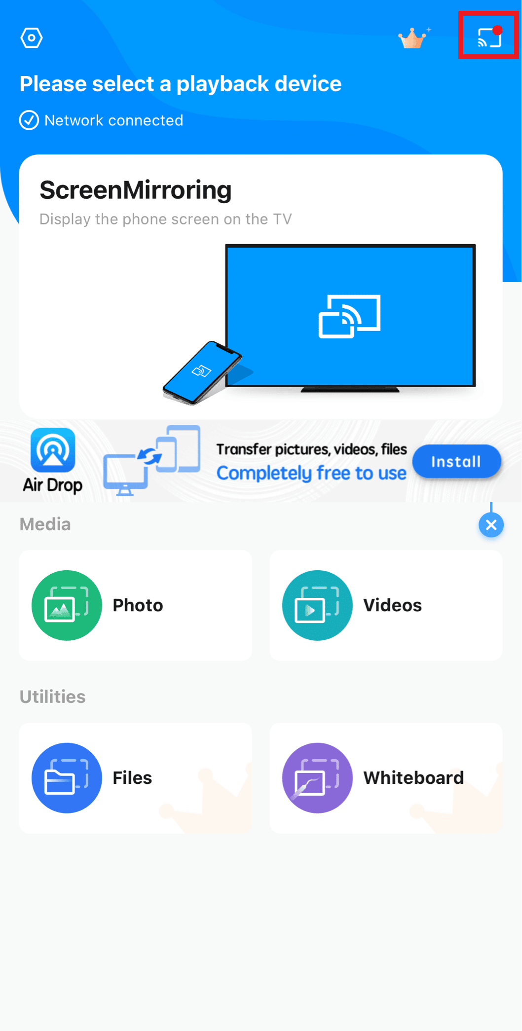 toque el icono de duplicación de pantalla 