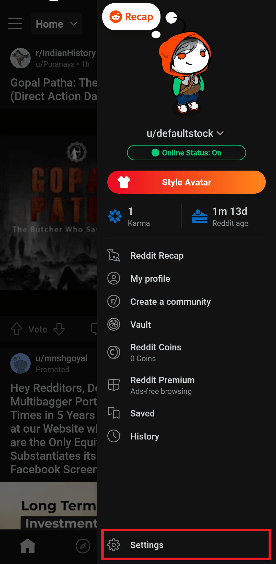 toque en la configuración 