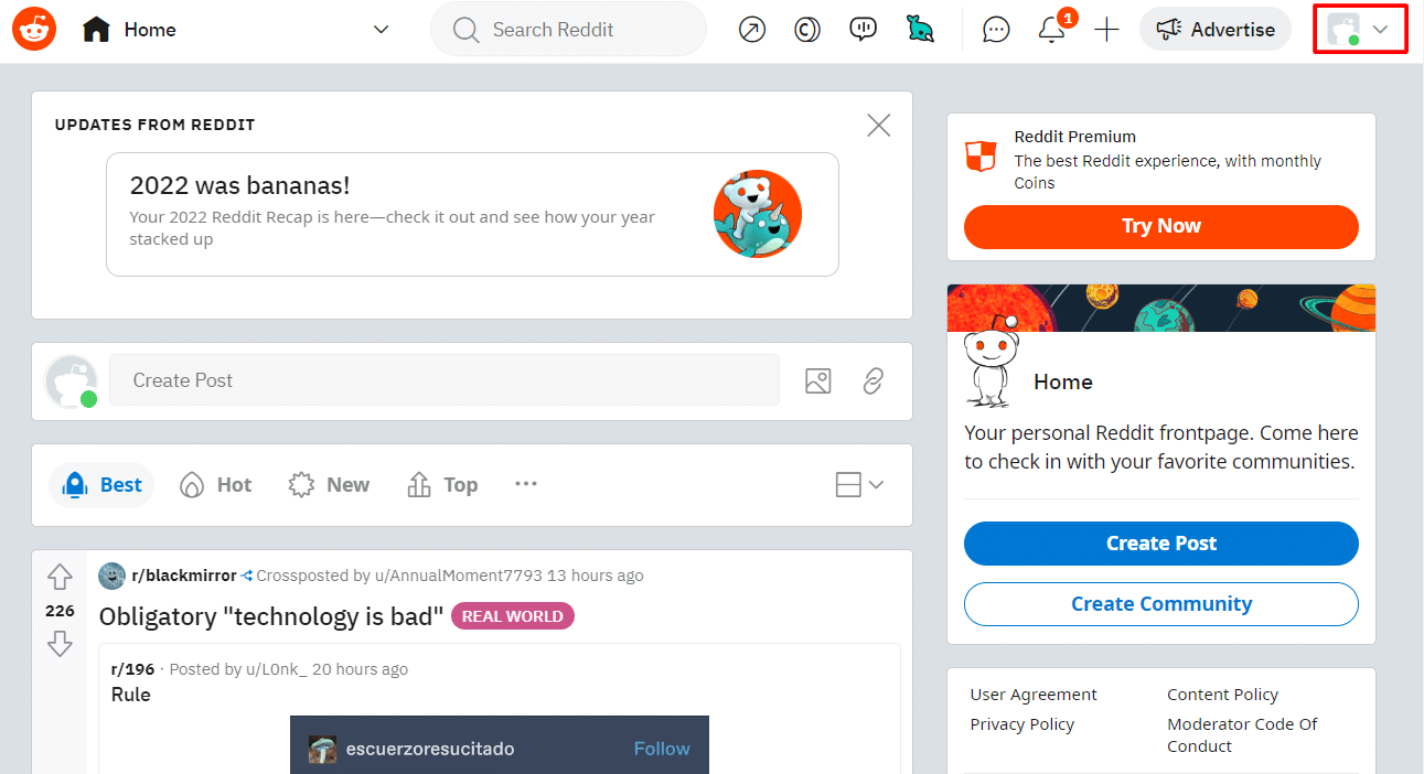 haga clic en el icono de perfil 