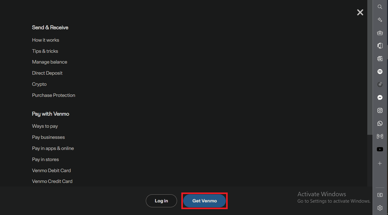 Haz clic/toca el botón Obtener Venmo.  Esto lo llevará a la página de registro de la cuenta.  |  Cómo cambiar el correo electrónico de Venmo
