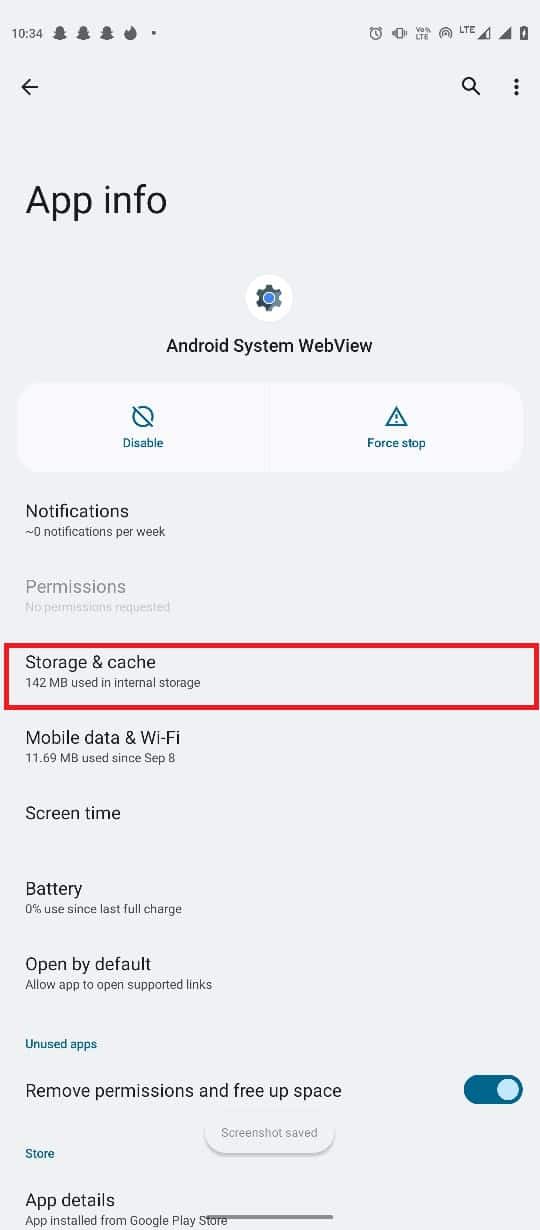 toca Almacenamiento y caché
