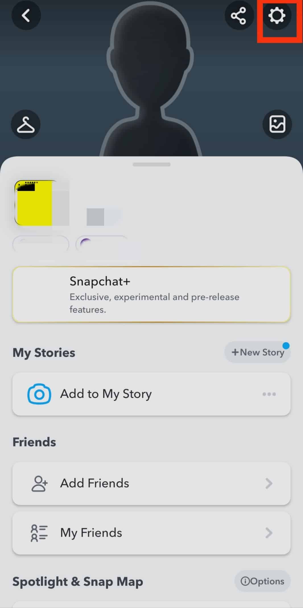 Toca ese icono de engranaje. | Cómo quitar el número de teléfono de Snapchat